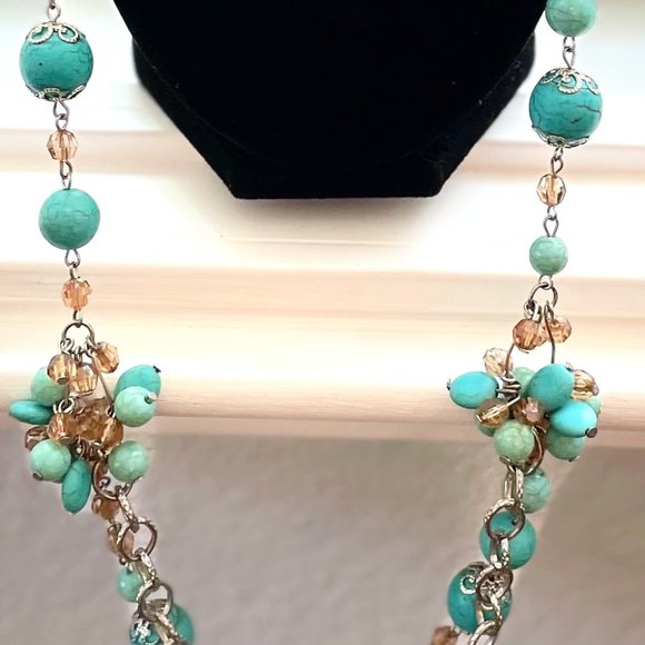 3 BOHO ITEMS Real Turquoise Drop earrings, Bracelet plus Beautiful Long Necklace - Picture 6 of 16